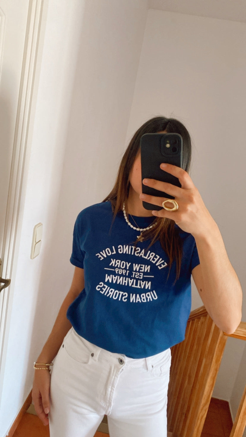 Camiseta Texto Azul