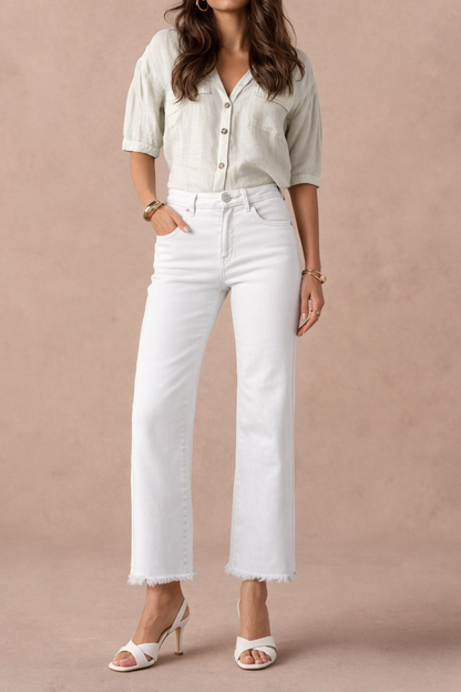 Jeans  anchos blancos con flecos