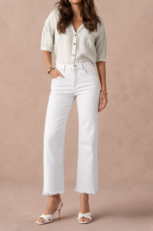 Jeans  anchos blancos con flecos