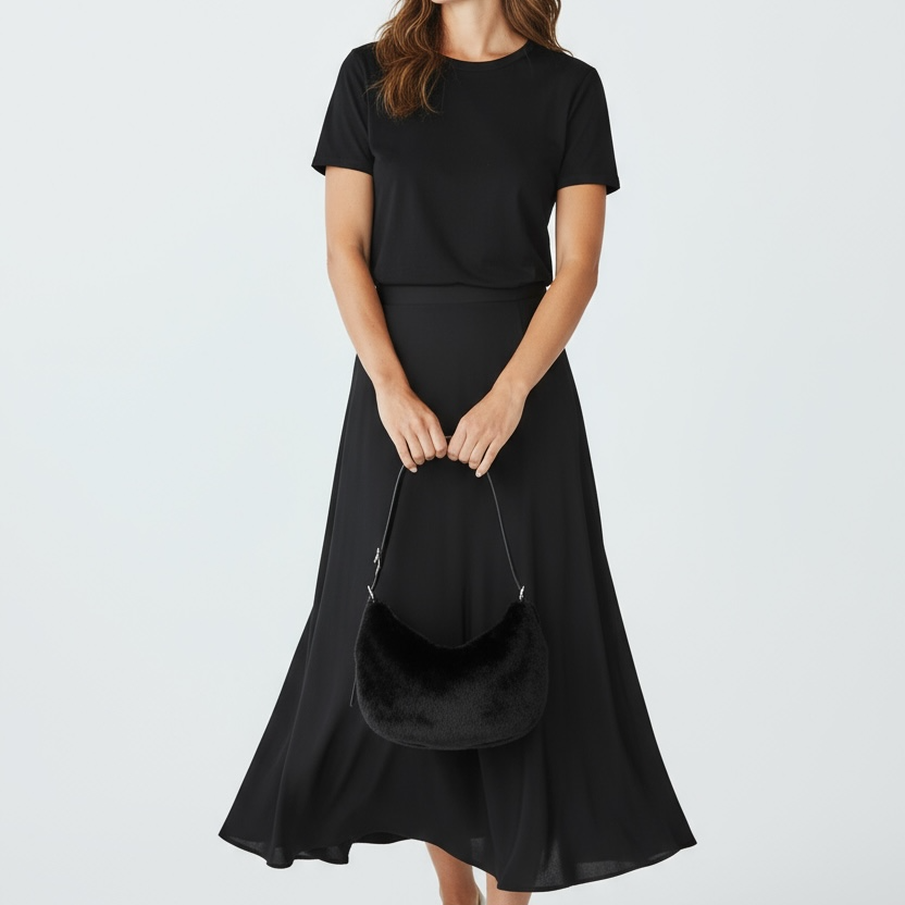 Bolso Negro Efecto Pelo